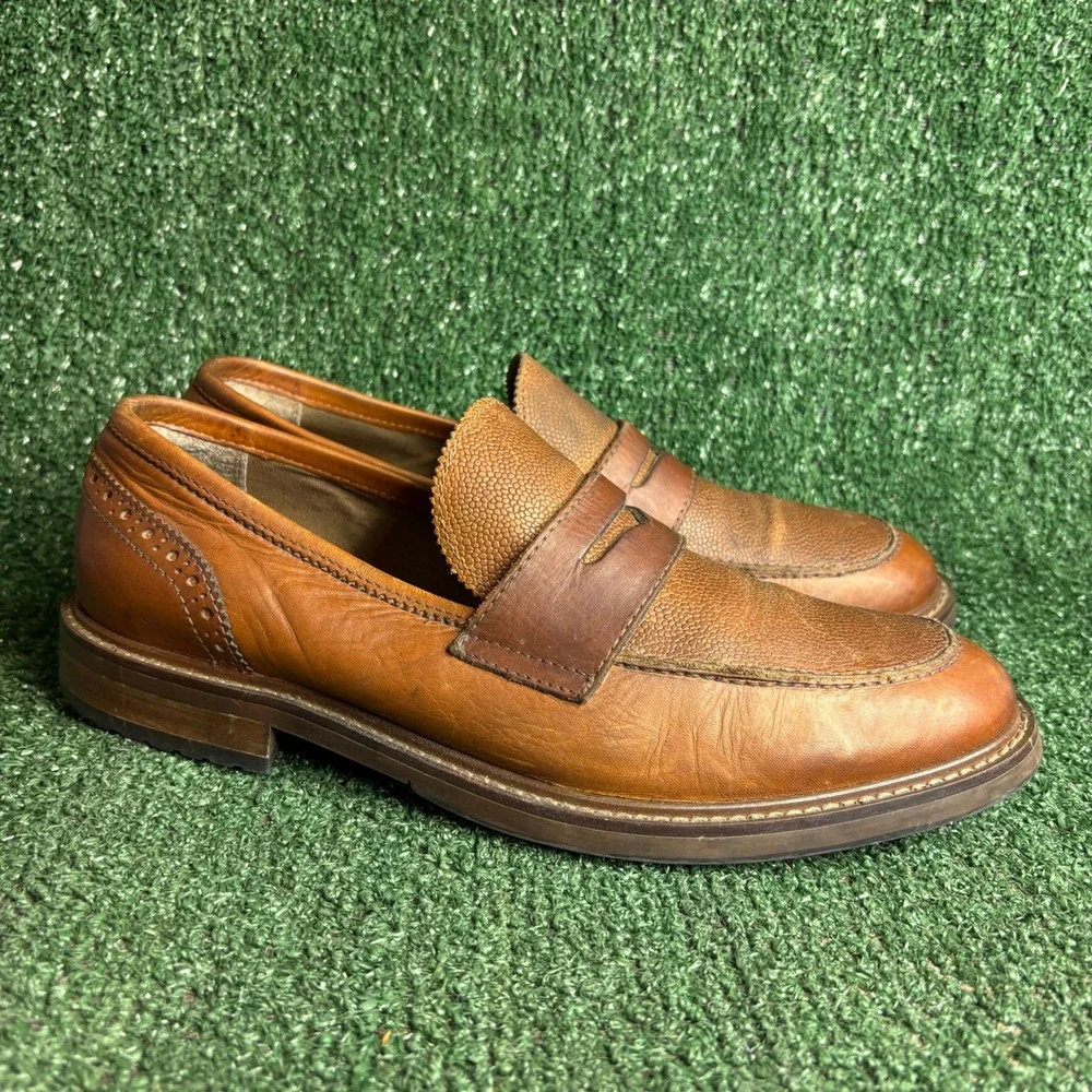 Aldo Leather Brogue Pebble Grain Classic Penny Loafer Brown Dress Shoes Mens 10